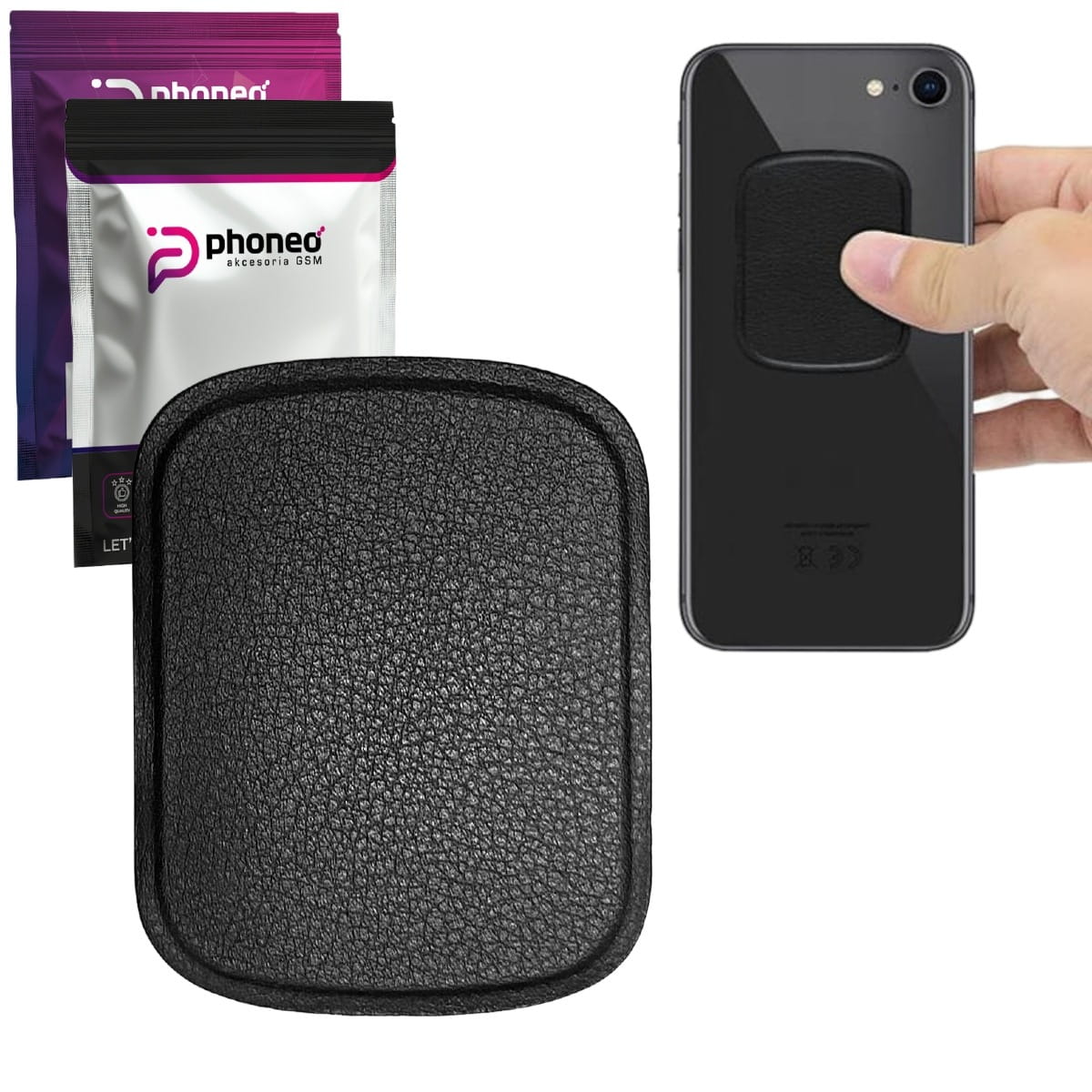  Blaszka Magnetyczna Naklejana do MagSafe - Czarna Skórzana 