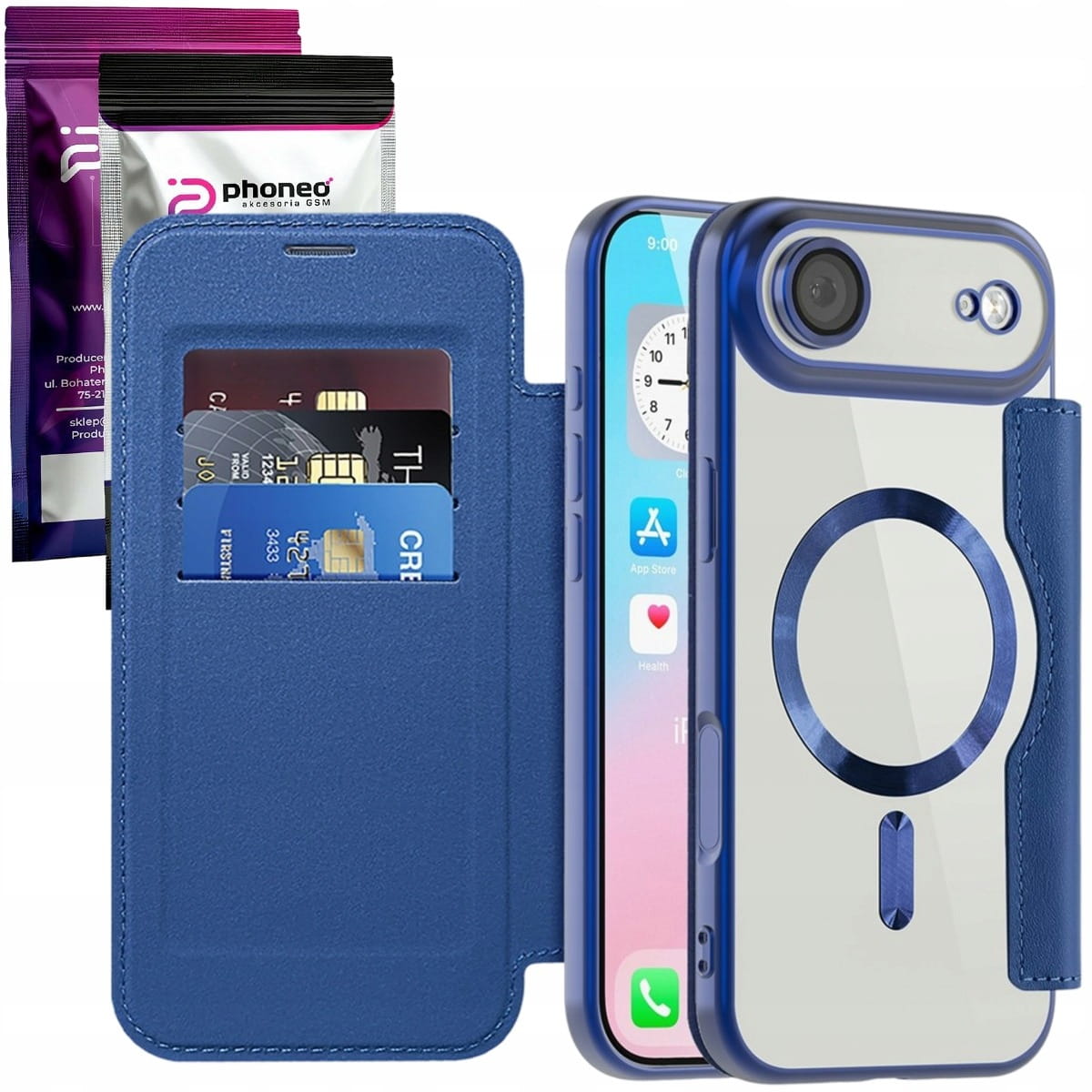 Etui Phoneo Flip z Klapką RFID do MagSafe do iPhone Air - Niebieskie