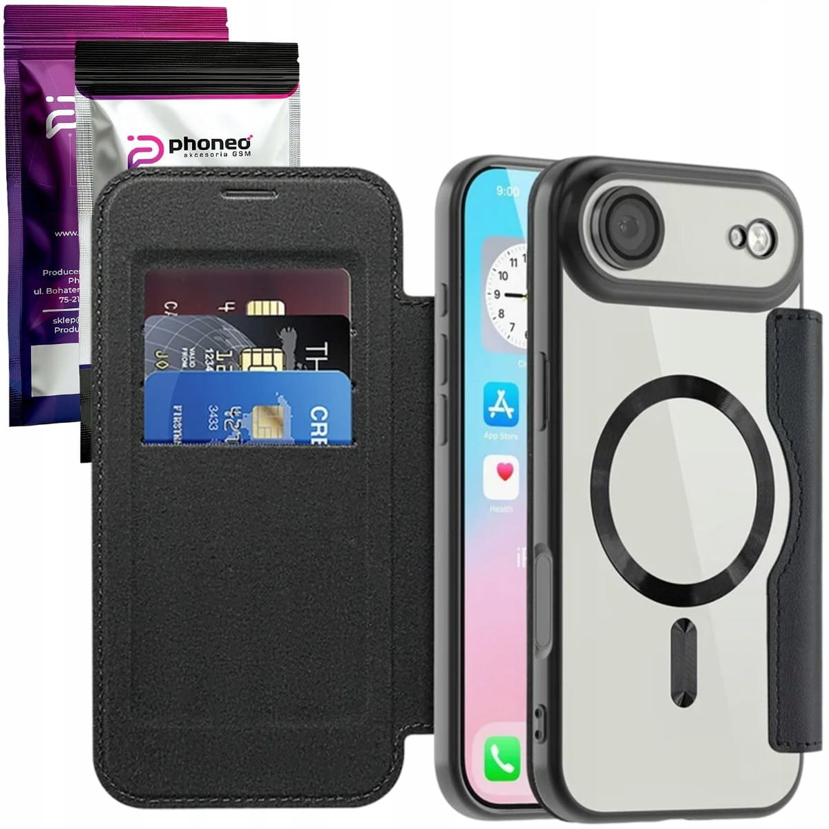 Etui Phoneo Flip z Klapką RFID do MagSafe do iPhone Air - Czarne