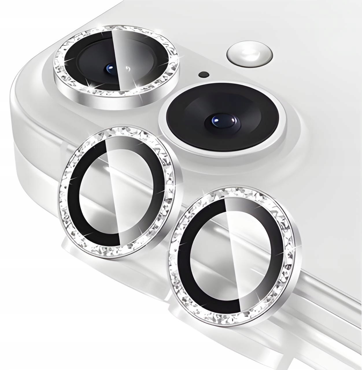 Ring z Cyrkoniami ze Szkłem Hartowanym na Obiektyw Aparatu - iPhone 17 - Srebrny