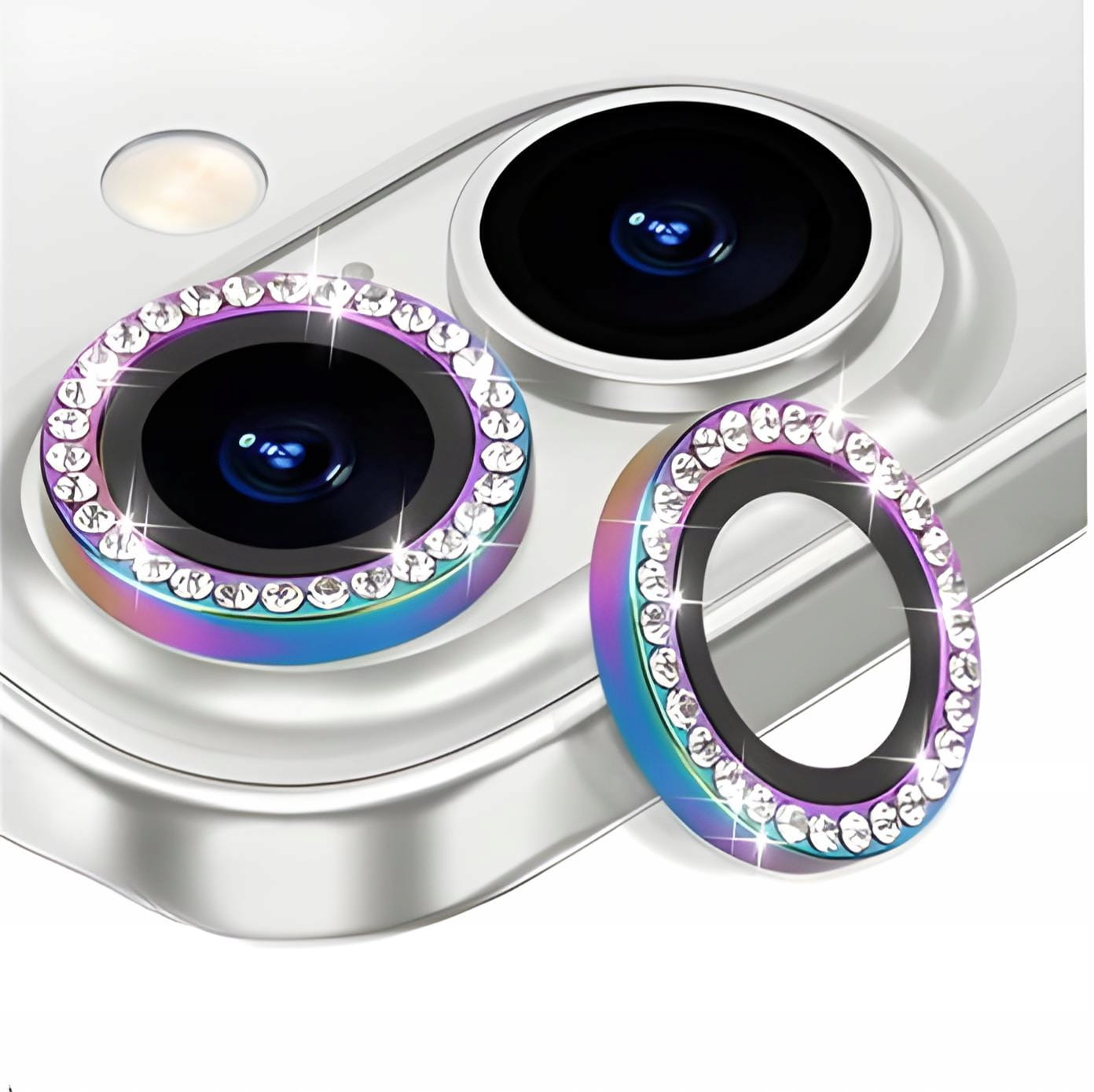 Ring z Cyrkoniami ze Szkłem Hartowanym na Obiektyw Aparatu - iPhone 17 - Tęczowy