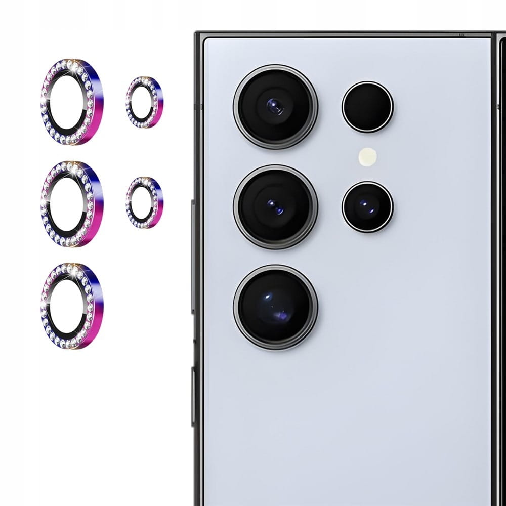 Ring z Cyrkoniami ze Szkłem Hartowanym na Obiektyw Aparatu - Samsung Galaxy S25 Ultra - Tęczowy