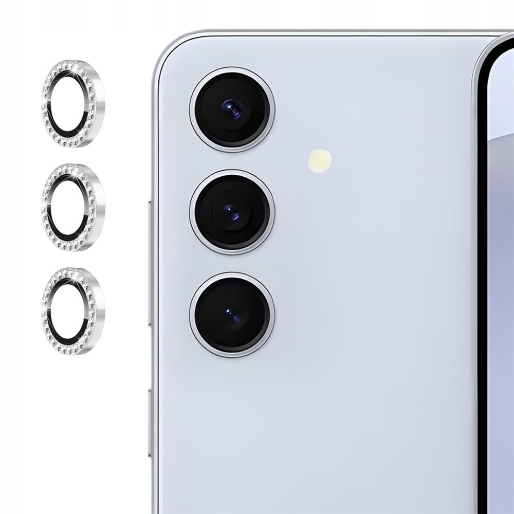 Ring z Cyrkoniami ze Szkłem Hartowanym na Obiektyw Aparatu - Samsung Galaxy S25 - Srebrny