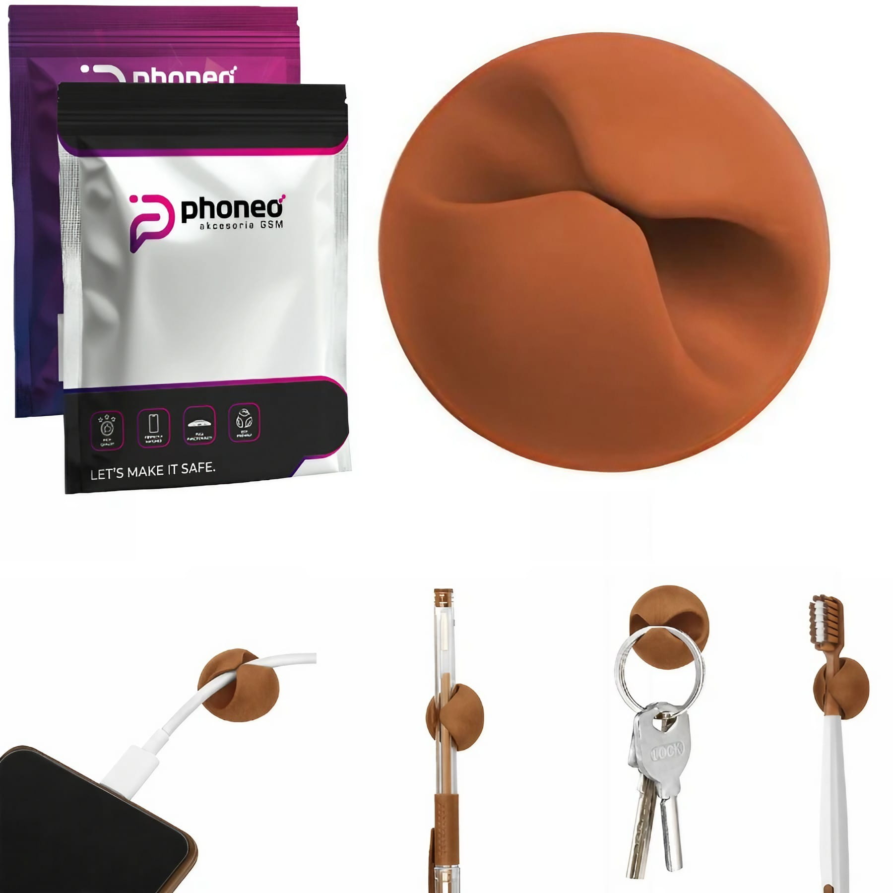 Samoprzylepny Organizer do Kabli - Brązowy