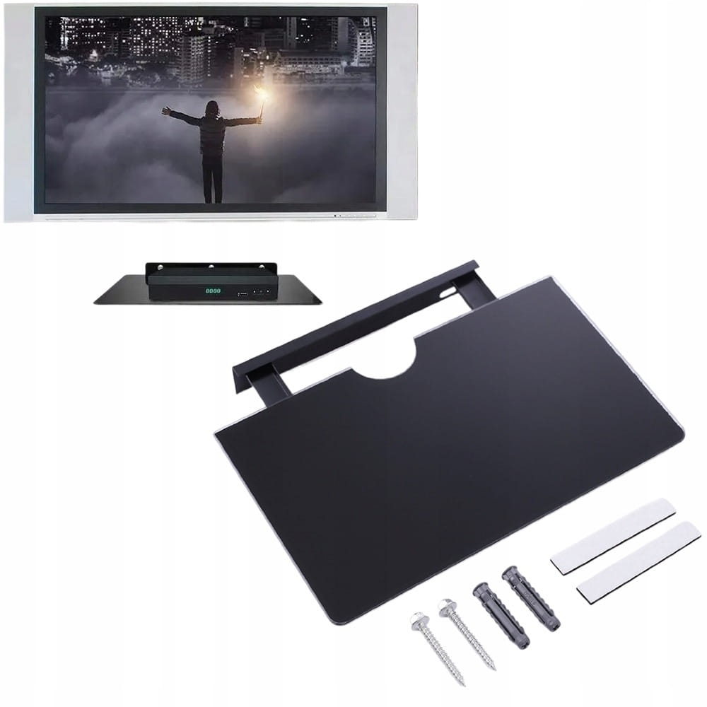 Półka Ścienna RTV Pod Dekoder Router Modem Tuner DVD TV - Szklana - Czarna