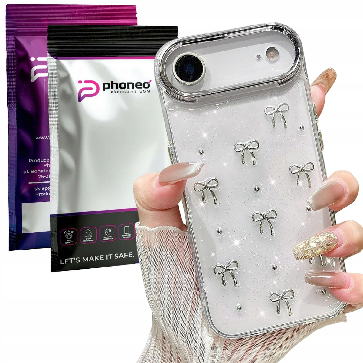 Etui Phoneo Glitter Bow — ozdobne etui TPU dla iPhone Air