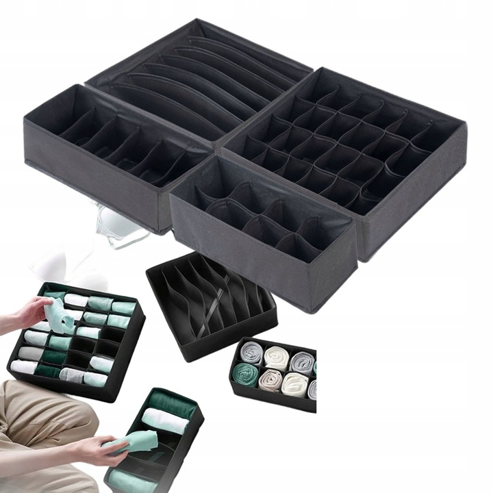 Zestaw 4x Organizer do Szuflady, Szafy na Bieliznę, Skarpety itp. - Czarny