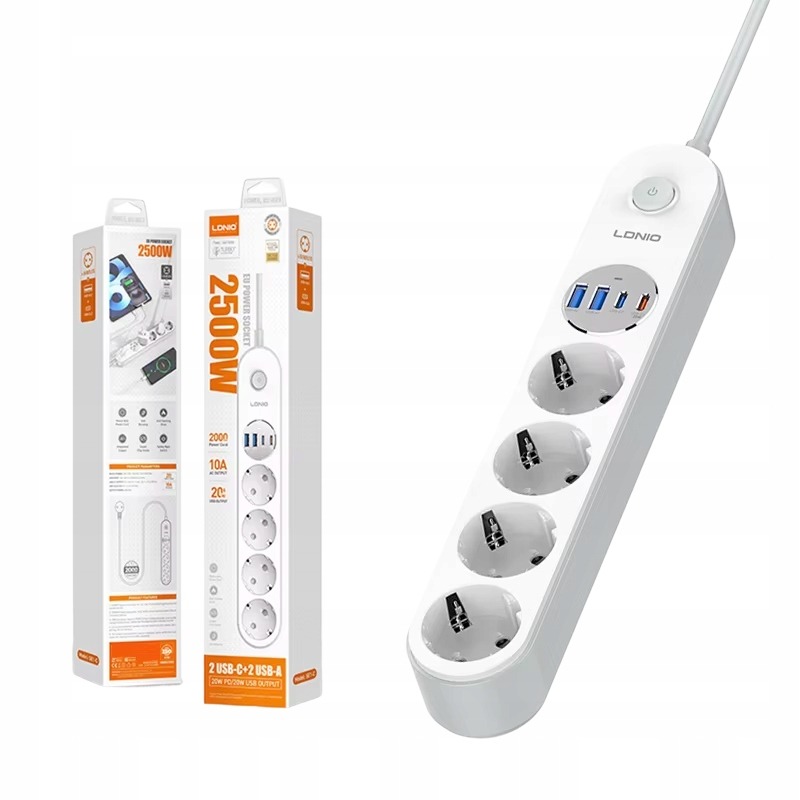 Listwa zasilająca LDNIO — 4 gniazda AC i 4 porty USB